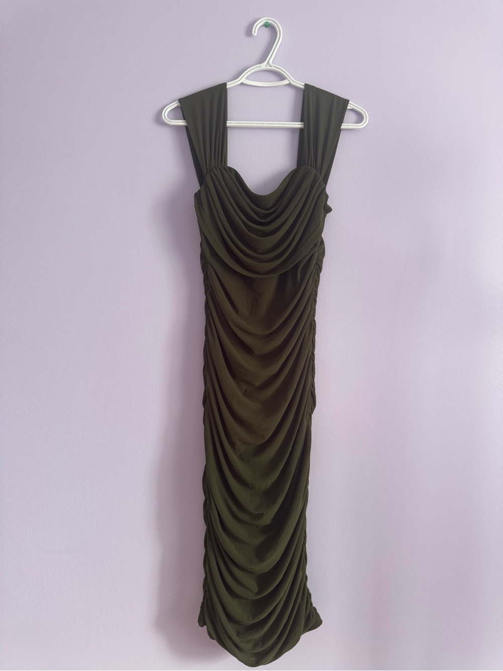 PrettyLittleThing Olive Green Ruched Midi Dress